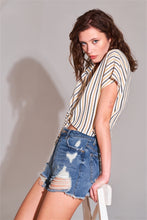 Load image into Gallery viewer, Ripped High-waist Front Zip-up Raw Hem Detail Distressed Mini Shorts