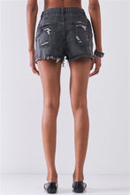 Load image into Gallery viewer, Ripped High-waist Front Zip-up Raw Hem Detail Distressed Mini Shorts