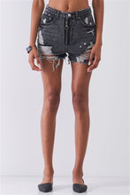 Load image into Gallery viewer, Ripped High-waist Front Zip-up Raw Hem Detail Distressed Mini Shorts