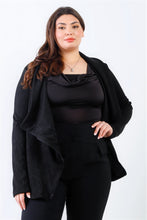 Load image into Gallery viewer, Plus Black Lurex Draped Collar Side Zip Up Lightweight Jacket