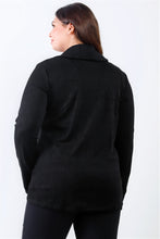 Load image into Gallery viewer, Plus Black Lurex Draped Collar Side Zip Up Lightweight Jacket