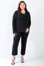 Load image into Gallery viewer, Plus Black Lurex Draped Collar Side Zip Up Lightweight Jacket