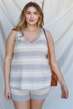 Load image into Gallery viewer, Plus Stripe Knit Sleeveless Top &amp; Short Set