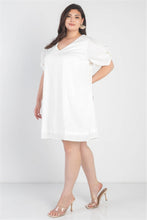 Load image into Gallery viewer, Plus White Bow Detail Short Sleeve V-neck Mini Dress