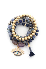 Load image into Gallery viewer, Evil Eye Bead Tassel Bracelet Set