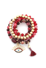 Load image into Gallery viewer, Evil Eye Bead Tassel Bracelet Set