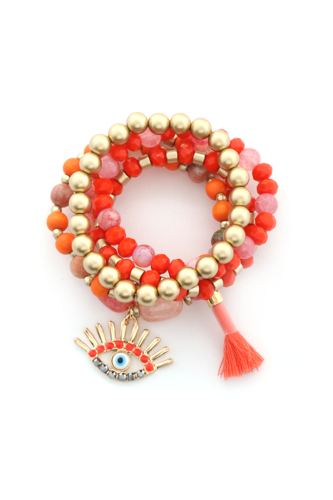 Evil Eye Bead Tassel Bracelet Set