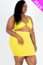 Load image into Gallery viewer, Plus Size Sexy Solid Crisscross Halter Top &amp; Ruched Mini Skirt Set