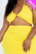 Load image into Gallery viewer, Plus Size Sexy Solid Crisscross Halter Top &amp; Ruched Mini Skirt Set