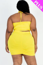 Load image into Gallery viewer, Plus Size Sexy Solid Crisscross Halter Top &amp; Ruched Mini Skirt Set