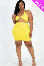 Load image into Gallery viewer, Plus Size Sexy Solid Crisscross Halter Top &amp; Ruched Mini Skirt Set