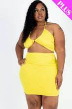 Load image into Gallery viewer, Plus Size Sexy Solid Crisscross Halter Top &amp; Ruched Mini Skirt Set