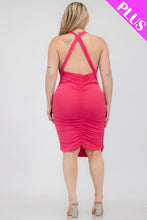 Load image into Gallery viewer, Plus Plunging Neck Crisscross Back Ruched Bodycon Mini Dress