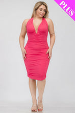 Load image into Gallery viewer, Plus Plunging Neck Crisscross Back Ruched Bodycon Mini Dress