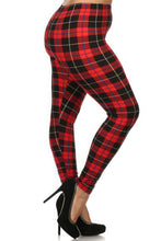 Load image into Gallery viewer, Plus Size Plaid &amp; Checkered Print, Full Length Leggings In A Fitted Style