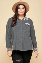 Load image into Gallery viewer, Plus Size Printed Patchwork Contrast Button Up Shirt