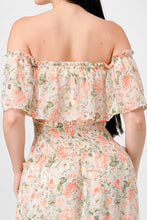 Load image into Gallery viewer, Floral Chiffon Off Shoulder Smocked Back Ruffled Tiered Maxi Dress