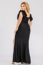 Load image into Gallery viewer, Plus Satin Strech Ruffle Paty Maxi Dress