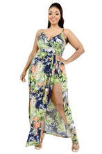 Load image into Gallery viewer, Plus Tropical Leaf Print Surplice Maxi Dress