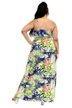 Load image into Gallery viewer, Plus Tropical Leaf Print Surplice Maxi Dress