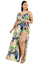 Load image into Gallery viewer, Plus Tropical Leaf Print Surplice Maxi Dress