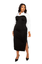 Load image into Gallery viewer, Collared Shirt Bodycon Midi Dress With Side Slit