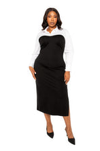 Load image into Gallery viewer, Collared Shirt Bodycon Midi Dress With Side Slit