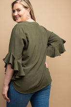 Load image into Gallery viewer, Ruffled Bell Sleeve And Front Pleated Detail Top