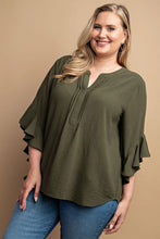 Load image into Gallery viewer, Ruffled Bell Sleeve And Front Pleated Detail Top