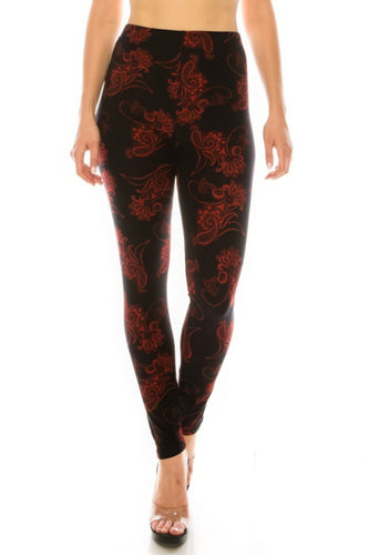 Printed High Waisted Leggings With Elastic Waistband