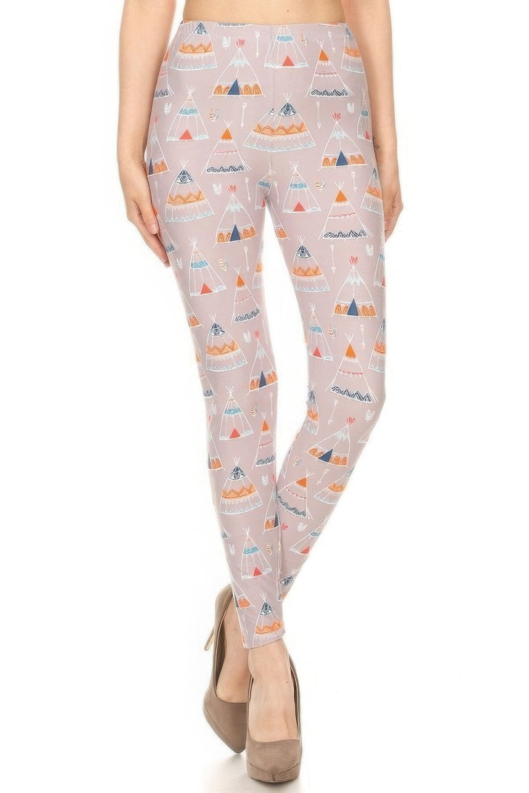 Teepee Print, High Rise, Fitted Leggings, With An Elastic Waistband