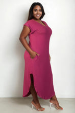 Load image into Gallery viewer, Plus Size Hidden Pocket Batwing Sleeve V Neck Long Dress