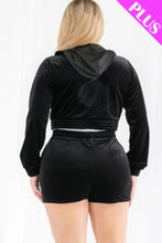 Load image into Gallery viewer, Plus Size Velour Crop Zip Up Hoodie And Shorts Set