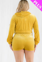 Load image into Gallery viewer, Plus Size Velour Crop Zip Up Hoodie And Shorts Set