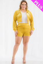 Load image into Gallery viewer, Plus Size Velour Crop Zip Up Hoodie And Shorts Set