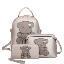 Load image into Gallery viewer, 3in1 Cute Bear Design Handle Backpack W Crossbody And Wallet Set