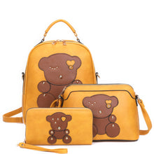 Load image into Gallery viewer, 3in1 Cute Bear Design Handle Backpack W Crossbody And Wallet Set