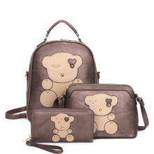 Load image into Gallery viewer, 3in1 Cute Bear Design Handle Backpack W Crossbody And Wallet Set