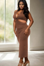 Load image into Gallery viewer, Plus Size Cut-out Halter Neck Double Back Tie Split Thigh Midi Dress