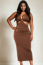 Load image into Gallery viewer, Plus Size Cut-out Halter Neck Double Back Tie Split Thigh Midi Dress