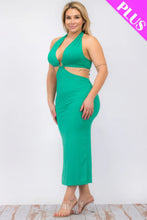 Load image into Gallery viewer, Plus Size Cut-out Halter Neck Double Back Tie Split Thigh Midi Dress