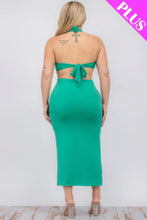 Load image into Gallery viewer, Plus Size Cut-out Halter Neck Double Back Tie Split Thigh Midi Dress