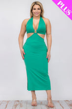 Load image into Gallery viewer, Plus Size Cut-out Halter Neck Double Back Tie Split Thigh Midi Dress