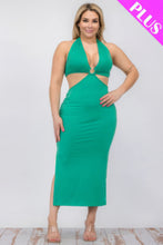 Load image into Gallery viewer, Plus Size Cut-out Halter Neck Double Back Tie Split Thigh Midi Dress