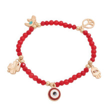 Load image into Gallery viewer, Evil Eye Clover Charm Beaded Bracelet