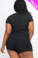 Load image into Gallery viewer, Plus Size Ribbed Short Sleeve Top&amp;shorts Set