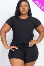 Load image into Gallery viewer, Plus Size Ribbed Short Sleeve Top&amp;shorts Set