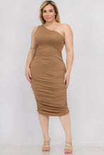 Load image into Gallery viewer, Plus Size Sexy Solid Color Ruched One Shoulder Midi Bodycon Dress