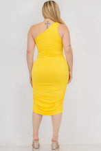 Load image into Gallery viewer, Plus Size Sexy Solid Color Ruched One Shoulder Midi Bodycon Dress