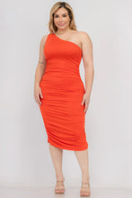 Load image into Gallery viewer, Plus Size Sexy Solid Color Ruched One Shoulder Midi Bodycon Dress